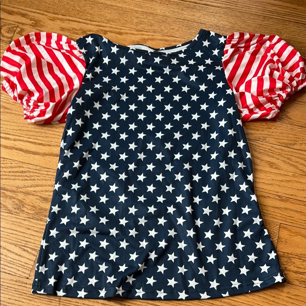 Patriotic Star and Stripe Puff Sleeve Top